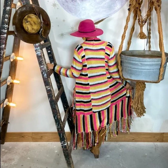 Blue B long sweater fringed cardigan. Small NWT. - Picture 2 of 6